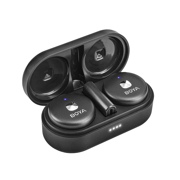 BOYA vezeték nélküli mikrofonrendszer 1 vevővel + 2 adóval + töltődobozzal (iOS Lightning digitális kimenet)
