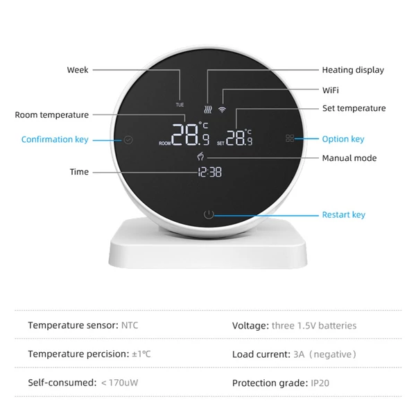 Tuya Wifi digitális kijelző intelligens RF433 multifunkcionális víz/gáz kazán termosztát érintőképernyős hőmérséklet szabályozó