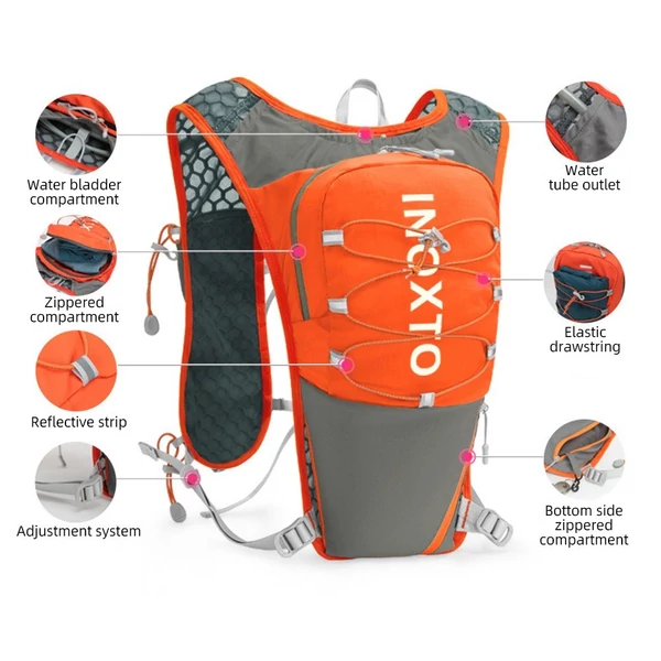 INOXTO nylon hidratáló csomag 5 literes hidratáló hátizsák könnyű vízi csomag futáshoz, túrázáshoz, lovagláshoz - Sárga