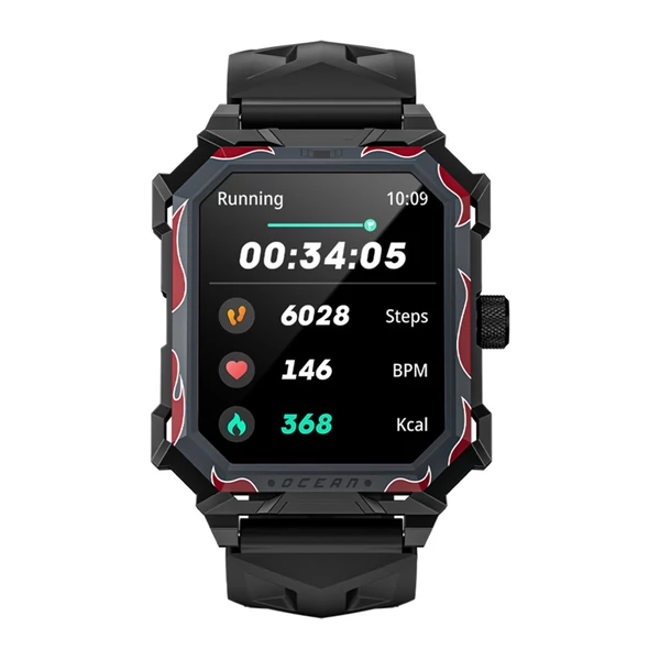 LOKMAT OCEAN MAX 1,96 hüvelykes TFT LCD teljes érintőképernyős Fitneszkövetős sport okosóra karkötő - Fekete