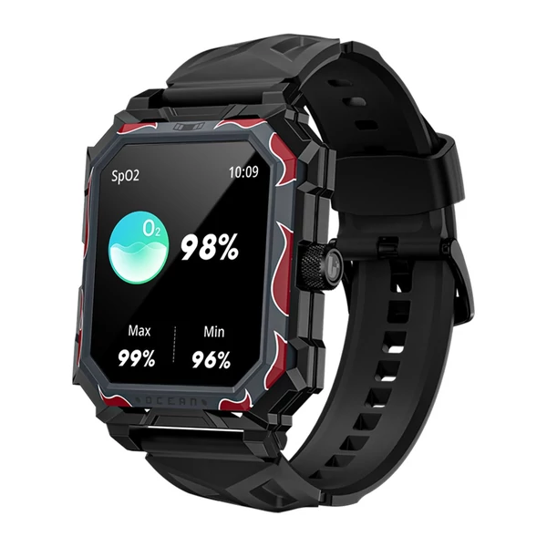 LOKMAT OCEAN MAX 1,96 hüvelykes TFT LCD teljes érintőképernyős Fitneszkövetős sport okosóra karkötő - Fekete