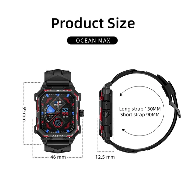 LOKMAT OCEAN MAX 1,96 hüvelykes TFT LCD teljes érintőképernyős Fitneszkövetős sport okosóra karkötő - Kék