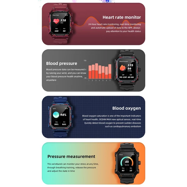 LOKMAT OCEAN MAX 1,96 hüvelykes TFT LCD teljes érintőképernyős Fitneszkövetős sport okosóra karkötő - Piros