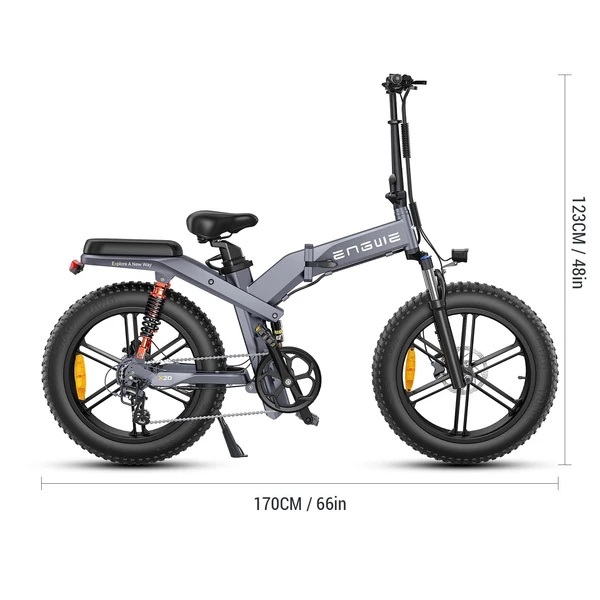 ENGWE X20 Ebike 20 * 4,0 hüvelykes gumiabroncs 750 W-os integrált kerékmotor teljes felfüggesztésű, összecsukható elektromos kerékpár 14,4 Ah és 7,8 Ah kettős akkumulátoros kettős hidraulikus tárcsafék - Szürke