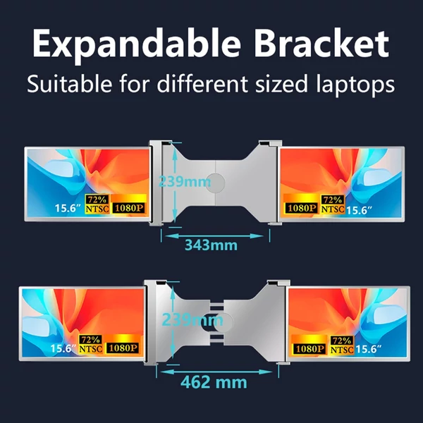 Hordozható háromképernyős monitor laptop bővítőképernyő 1920*1080 felbontás 15-17 hüvelykes laptophoz - 15,6 hüvelykes