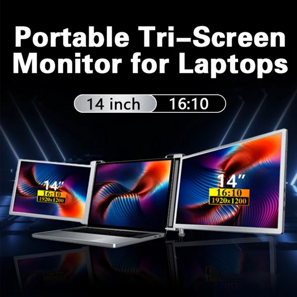 Hordozható háromképernyős monitor laptop bővítőképernyő 1920*1200 felbontás 15-17 hüvelykes laptophoz - 14 hüvelykes