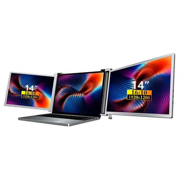 Hordozható háromképernyős monitor laptop bővítőképernyő 1920*1200 felbontás 15-17 hüvelykes laptophoz - 14 hüvelykes