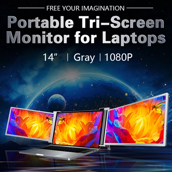 Hordozható háromképernyős monitor laptop bővítőképernyő 1920*1080 felbontás 15-17 hüvelykes laptophoz - 14 hüvelykes
