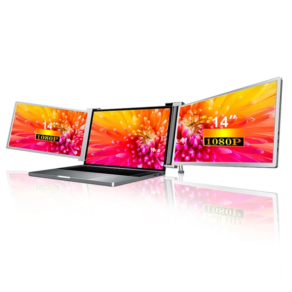 Hordozható háromképernyős monitor laptop bővítőképernyő 1920*1080 felbontás 15-17 hüvelykes laptophoz - 14 hüvelykes