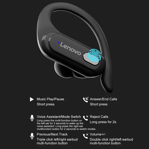 Lenovo XT60 BT5.3 True vezeték nélküli sport fülhallgató mikrofonnal, vízálló, 400 mAh töltőtokkal, digitális kijelzővel - Bézs