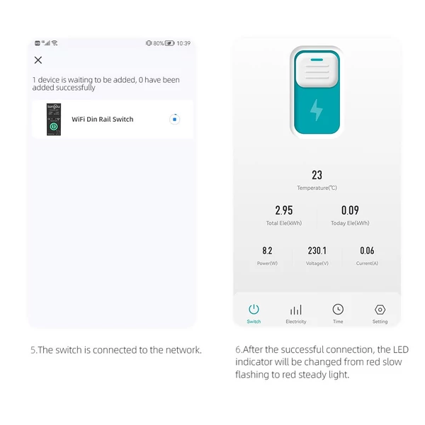 TONGOU Tuya WiFi intelligens megszakító méréssel 1P 63A DIN sín támogatás 3 időzítési mód Több biztonsági védő APP távirányító