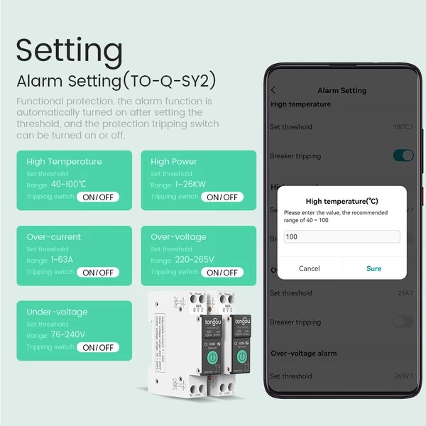 TONGOU ZigBee intelligens megszakító méréssel 1P 63A DIN sín támogatás 3 időzítési mód Több biztonsági védő APP távirányító