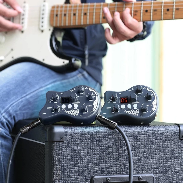 summina PockRock hordozható gitár több effekt processzoros effektpedál tápadapterrel - Fekete