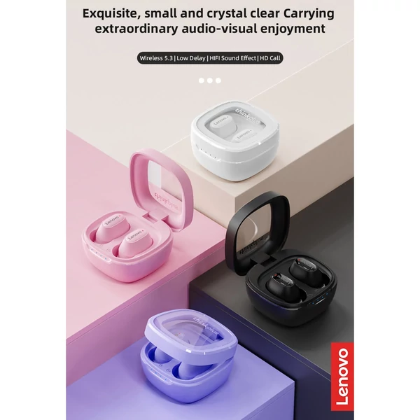 Lenovo XT62 BT5.3 True Wireless Sport fülbe helyezhető fülhallgató, érintőképernyős vezérlés mikrofonnal, 300 mAh töltőtokkal - Lila