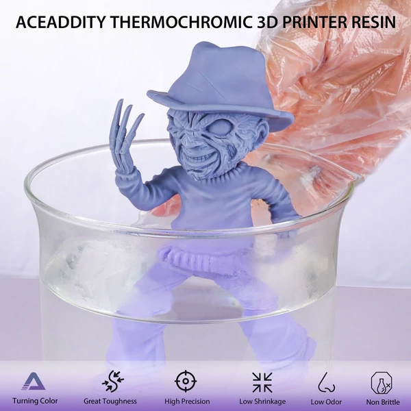 Aceaddity termokróm 3D nyomtatógyanta, nagy felbontású, 405 nm-es UV-re keményedő fotopolimer 2K/4K/8K LCD/DPL/SLA 3D nyomtatókhoz, amelyek szürkéből lilává változnak, 1 kg/palack