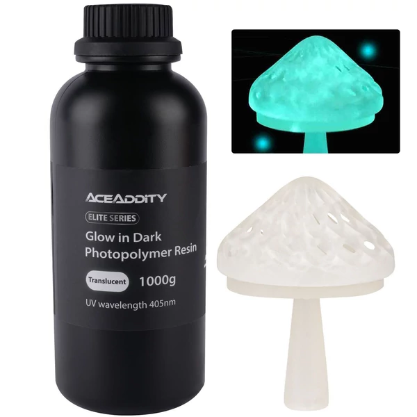 Aceaddity Glow In Dark Resin speciális 3D nyomtató folyékony gyanta, nagy felbontású, 405 nm UV-re keményedő fotopolimer 2K/4K/8K LCD/DPL/SLA 3D nyomtatókhoz – áttetsző 1 kg/palack