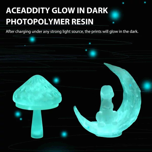 Aceaddity Glow In Dark Resin speciális 3D nyomtató folyékony gyanta, nagy felbontású, 405 nm UV-re keményedő fotopolimer 2K/4K/8K LCD/DPL/SLA 3D nyomtatókhoz – áttetsző 1 kg/palack