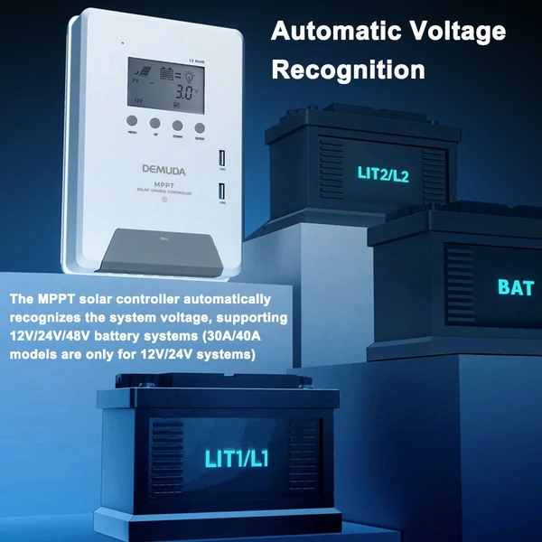 MPPT RV töltés 12V/24V intelligens napelemes töltésszabályozó automatikus követés LCD kijelzővel Kettős USB port ólom-lítium LiFePO4 akkumulátorhoz - 30A