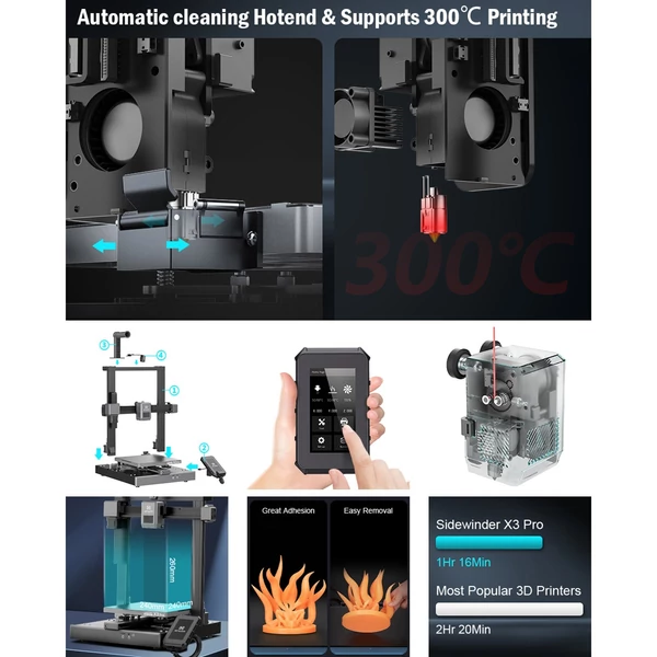 Artillery Sidewinder-X3 PRO 3D nyomtató 300 mm/s sebességű automatikus tisztító fúvókával 240x240x260mm nyomtatási méret