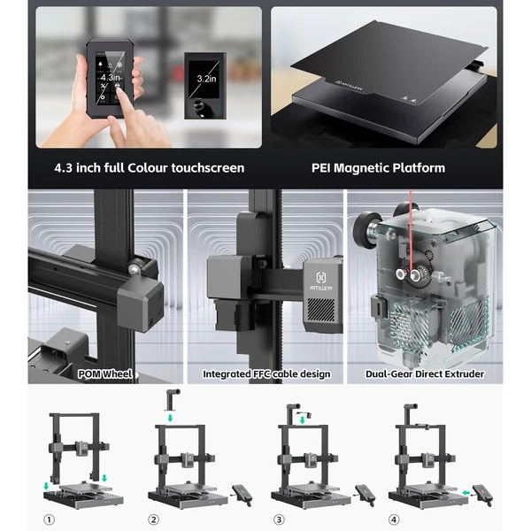 Artillery Sidewinder-X3 PRO 3D nyomtató 300 mm/s sebességű automatikus tisztító fúvókával 240x240x260mm nyomtatási méret