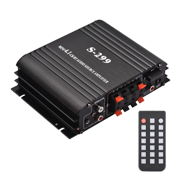 S-299 hordozható mini 4.1 audio sztereó végerősítő BT autós és otthoni kettős felhasználású 4*40W távirányítóval