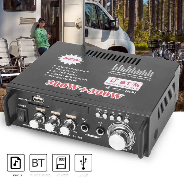 12V/ 220V Mini 2CH LCD kijelző HIFI audio sztereó végerősítő BT FM rádió hordozható autós otthon 600W távirányítóval - Típus 2