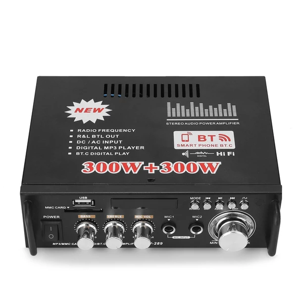 12V/ 220V Mini 2CH LCD kijelző HIFI audio sztereó végerősítő BT FM rádió hordozható autós otthon 600W távirányítóval - Típus 2