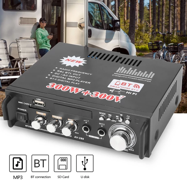 12V/ 220V Mini 2CH LCD kijelző HIFI audio sztereó végerősítő BT FM rádió hordozható autós otthon 600W távirányítóval - Típus 1