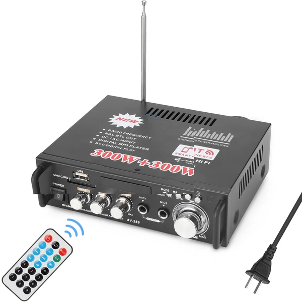 12V/ 220V Mini 2CH LCD kijelző HIFI audio sztereó végerősítő BT FM rádió hordozható autós otthon 600W távirányítóval - Típus 1