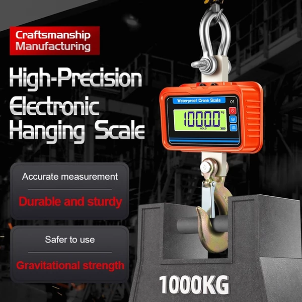 Nagy teherbírású, többfunkciós digitális elektronikus poggyászmérleg kijelzővel, nagy pontosságú, kampós vízálló, távirányítóval - Narancs, LCD