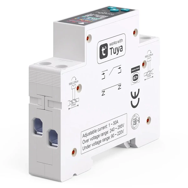 tongou Tuya Wifi intelligens 35 mm-es DIN Sínes megszakító LED-es teljesítménymérő, időzítő relé, APP vezérlés előre fizetett funkcióval
