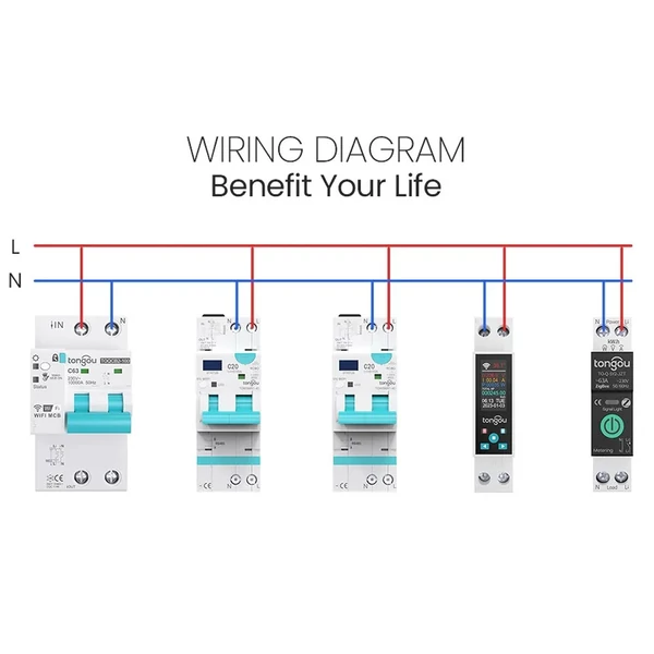 tongou Tuya Wifi intelligens 35 mm-es DIN Sínes megszakító LED-es teljesítménymérő, időzítő relé, APP vezérlés előre fizetett funkcióval