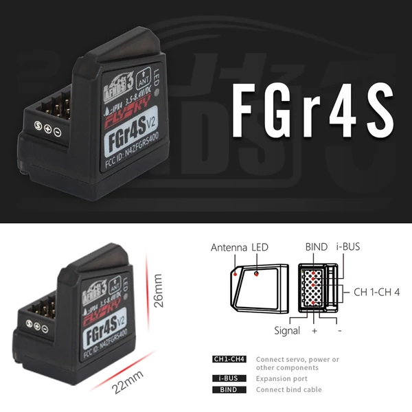 Flysky FGR4S V2 vevő AFHDS 3 Beépített egyantennás kétirányú PWM /PPM / IBUS kimeneti vevő Flysky NB4 PL18 RC adóhoz