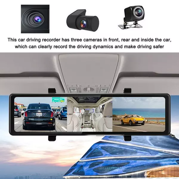 12 hüvelykes 2,5K átlátszó autós visszapillantó tükör BT videofelvevő kamera (3 kamera)