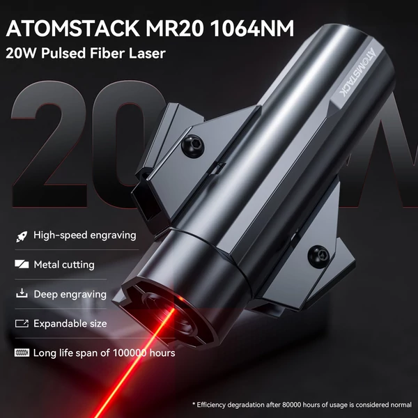 ATOMSTACK MR20 20 W-os lézermodul, kettős vörös fényfókuszos, 1064 nm-es szálas infravörös lézer