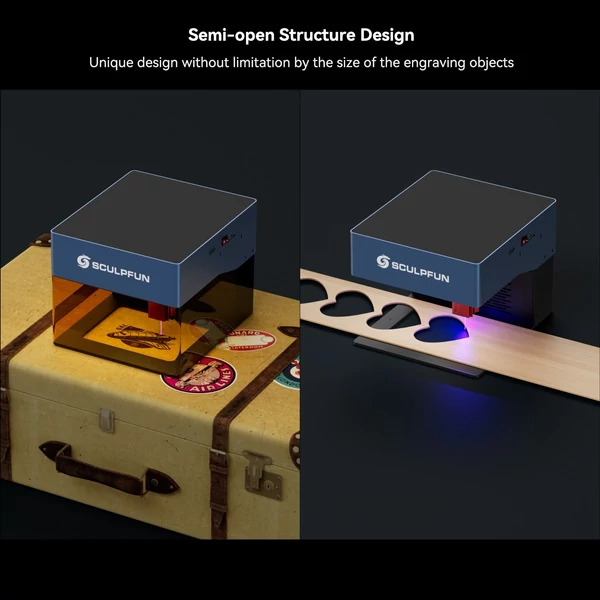 Sculpfun iCube Pro 5W lézergravírozó füstszűrővel, hőmérséklet riasztóval