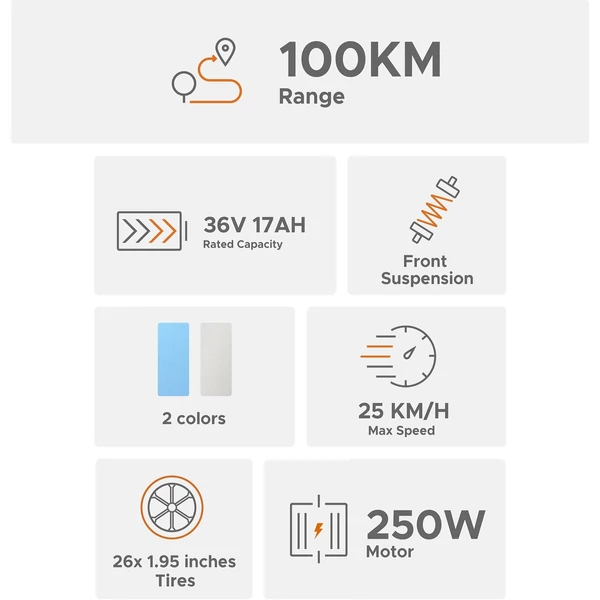 ENGWE P26 26 * 1,95 hüvelykes 250 W-os elektromos kerékpár 100 km-es hatótáv 36 V 17 AH lítium akkumulátor - Szürke