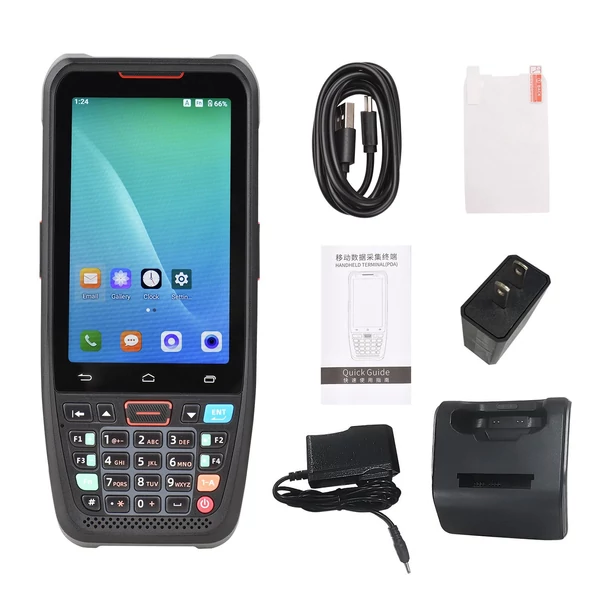 Kézi POS Android 10.0 PDA-terminál töltőaljzattal 1D/2D/QR vonalkódolvasó 3GB+32GB 800W HD hátsó kamera