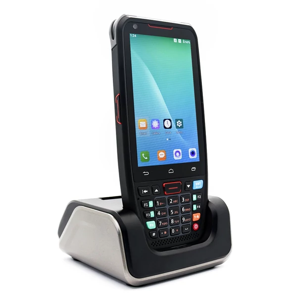 Kézi POS Android 10.0 PDA-terminál töltőaljzattal 1D/2D/QR vonalkódolvasó 3GB+32GB 800W HD hátsó kamera