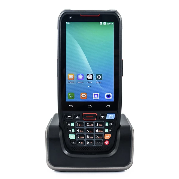 Kézi POS Android 10.0 PDA-terminál töltőaljzattal 1D/2D/QR vonalkódolvasó 3GB+32GB 800W HD hátsó kamera