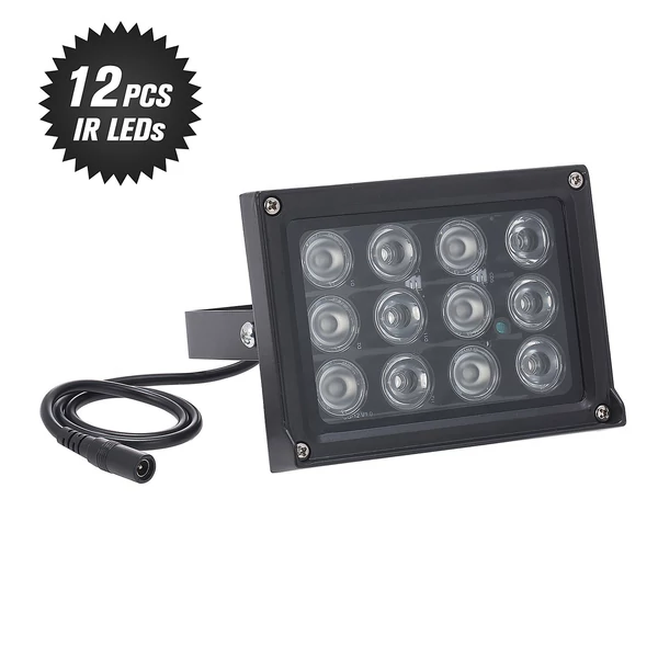 Infravörös 12 db LED megvilágító éjjellátó széles látószögű, nagy hatótávolságú kültéri vízálló CCTV biztonsági kamerához - Fekete