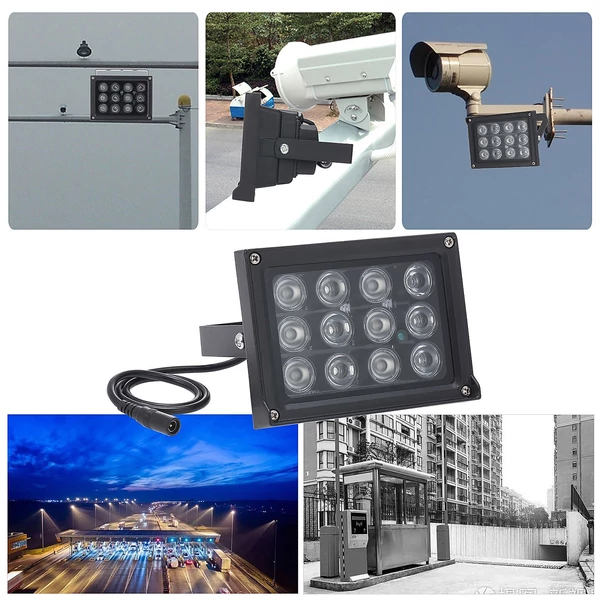 Infravörös 12 db LED megvilágító éjjellátó széles látószögű, nagy hatótávolságú kültéri vízálló CCTV biztonsági kamerához - Fekete