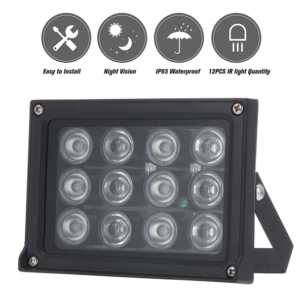 Infravörös 12 db LED megvilágító éjjellátó széles látószögű, nagy hatótávolságú kültéri vízálló CCTV biztonsági kamerához - Fekete