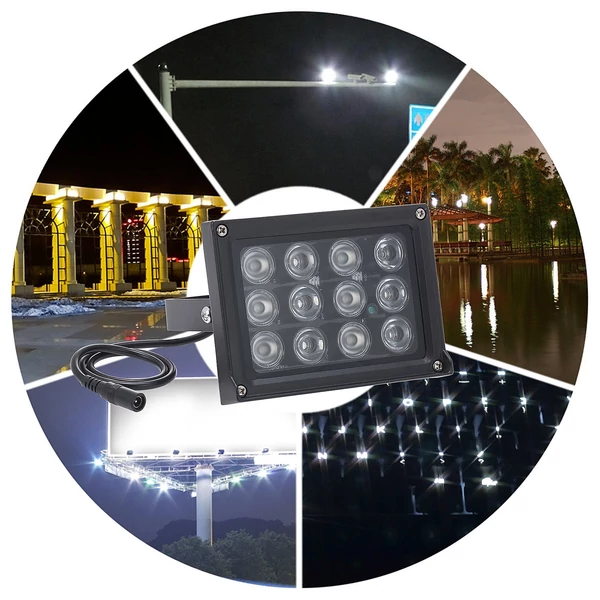 Infravörös 12 db LED megvilágító éjjellátó széles látószögű, nagy hatótávolságú kültéri vízálló CCTV biztonsági kamerához - Fekete