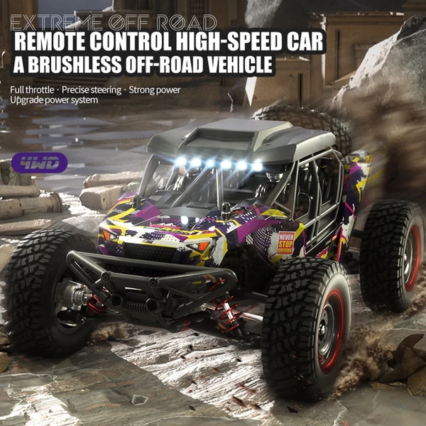 2,4 GHz-es 1/16 70 km/h sebességű távirányító 4WD terepjáró autó - Lila, 3 akkumulátor