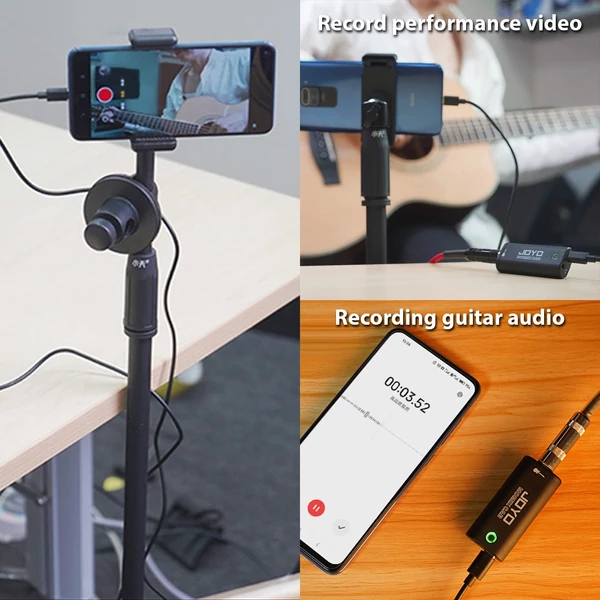 JOYO gitár audio interfész hordozható mini rögzítő hangkártya könnyű, Type-C és konverziós adapterrel