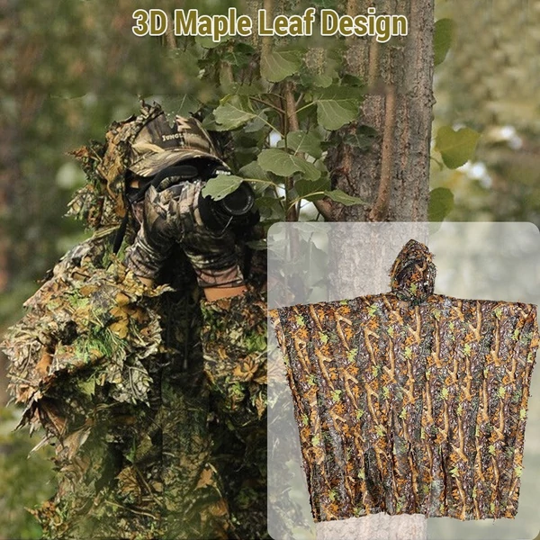 Ghillie poncsó férfiaknak 3D-s levelekkel álcázva katonai, vadászathoz