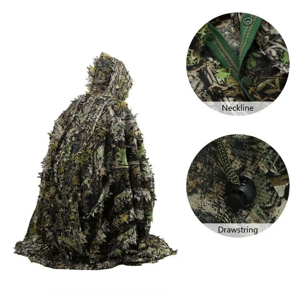 Ghillie poncsó férfiaknak 3D-s levelekkel álcázva katonai, vadászathoz