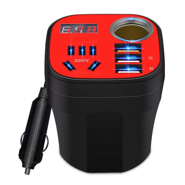 Autóba szerelhető átalakító QC töltő 200 W autós inverter 5 az 1-ben 12v24v-től 220v-ig többfunkciós QC3.0 vaku töltés