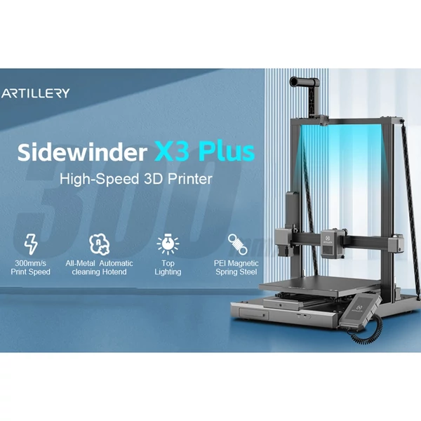 Artillery Sidewinder-X3 Plus 3D nyomtató 300 mm/s sebességű automatikus tisztító fúvókával 300x300x400mm nyomtatási méret